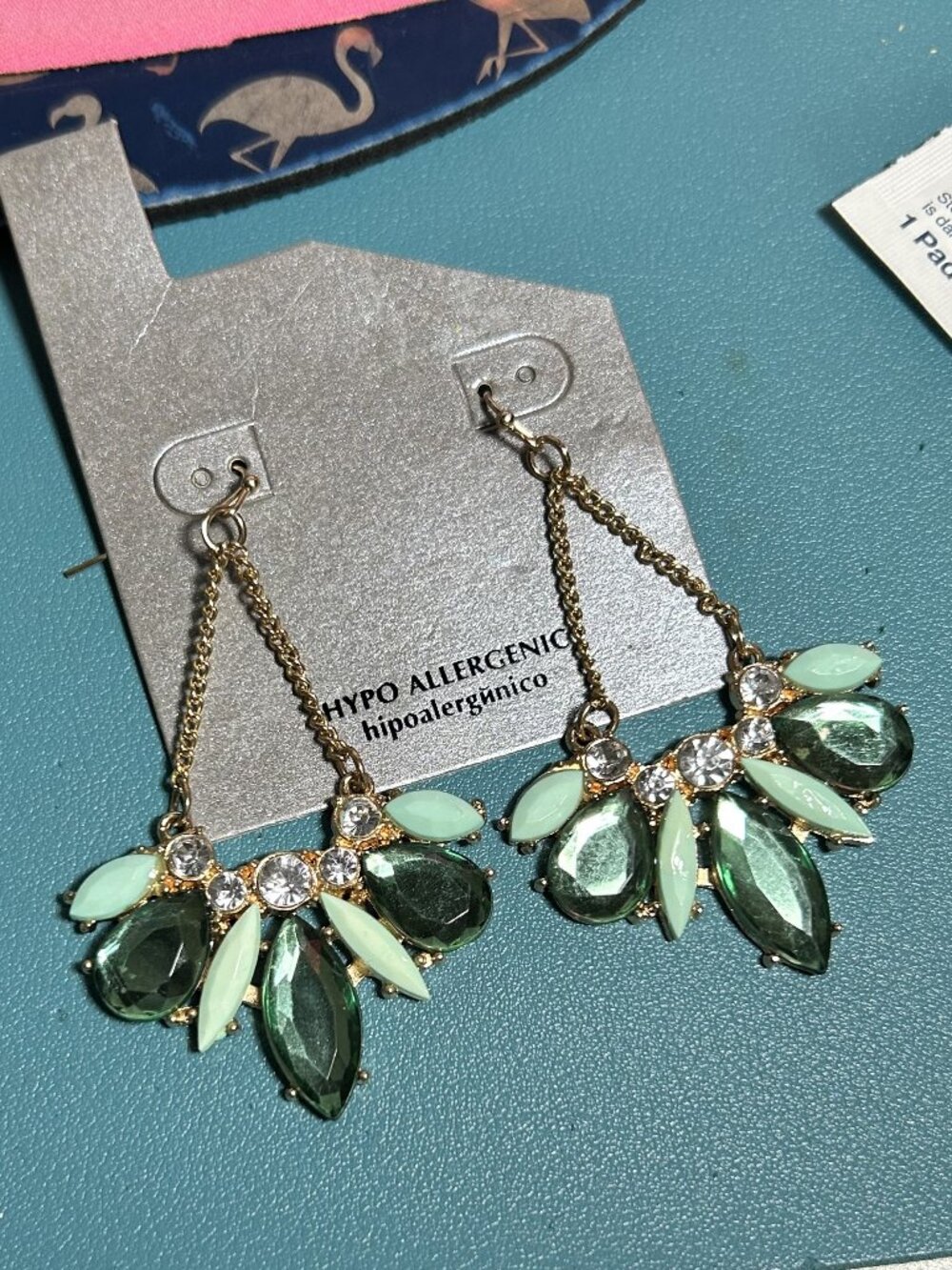 Hypoallergenic Green Mint Emerald Teardrop Chandelier Earrings NWT